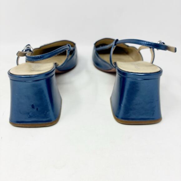Coach Patent Leather Metallic Blue Studded Block Heel Sling Back Mules 8 - Picture 5 of 7